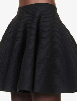 ALAIA Ribbed Flared Mid-rise Wool-blend Mini Skirt -Whistles Store R04196694 NOIRALAIA ALT04