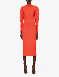 ALAIA Round-neck Open-back Slim-fit Stretch-woven Blend Maxi Dress -Whistles Store R04196699 ROUGE ALT02