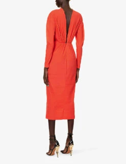 ALAIA Round-neck Open-back Slim-fit Stretch-woven Blend Maxi Dress -Whistles Store R04196699 ROUGE ALT03