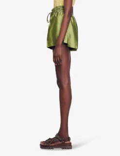 Sandro Egypte Elasticated-waist Wide-leg Satin Shorts -Whistles Store R04197731 VERTS ALT02