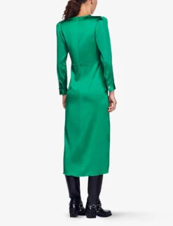 Sandro Memphis Ruffled Stretch-satin Midi Dress -Whistles Store R04197911 VERTS ALT03