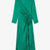 Sandro Memphis Ruffled Stretch-satin Midi Dress -Whistles Store R04197911 VERTS M