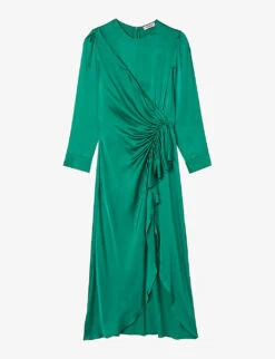 Sandro Memphis Ruffled Stretch-satin Midi Dress