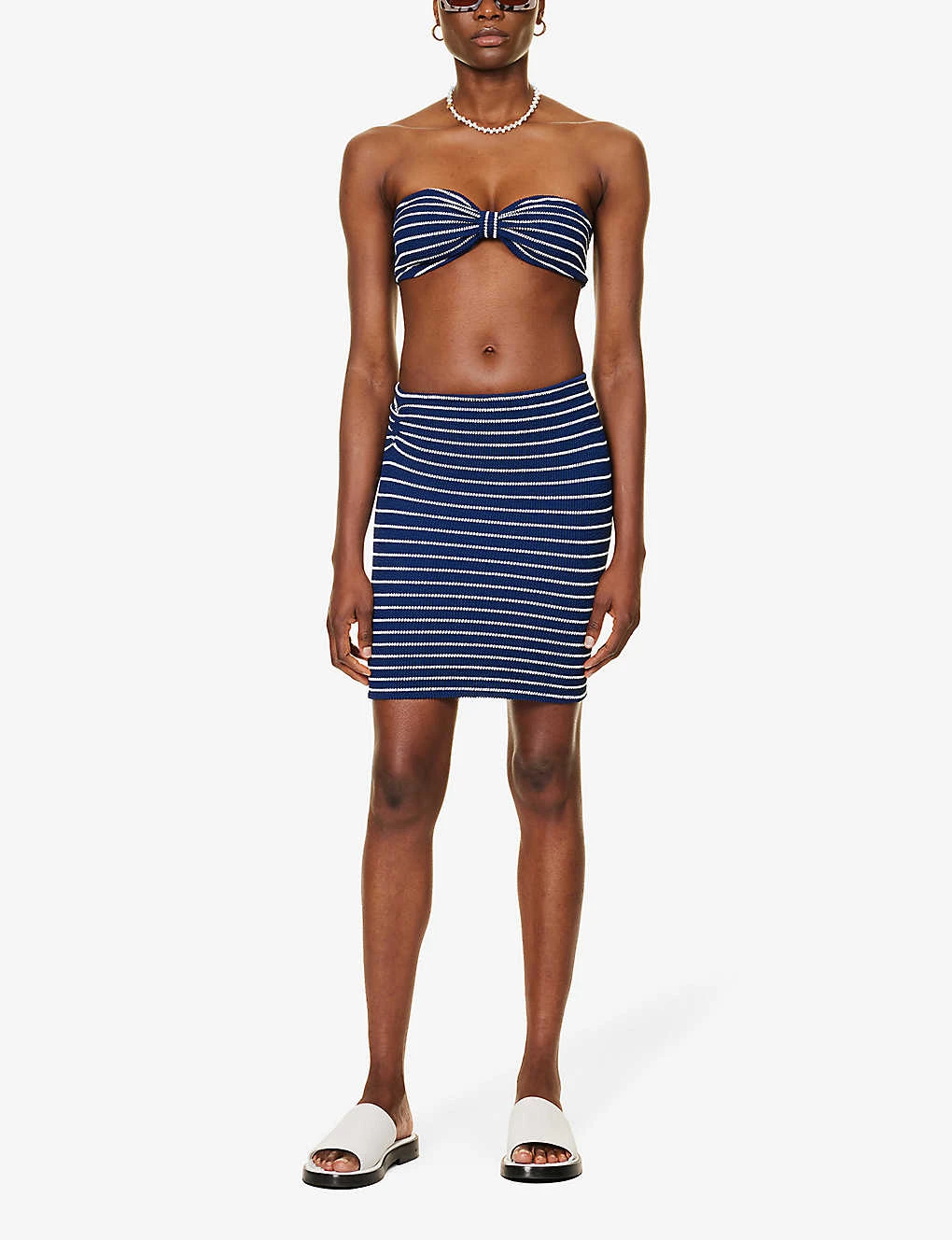 Stripe-pattern Crinkle-texture Stretch-woven Mini Skirt 4 Stripe-pattern Crinkle-texture Stretch-woven Mini Skirt - Image 2