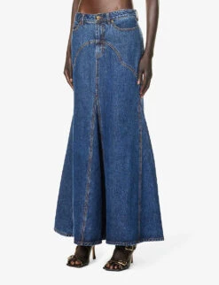 Zimmermann Pleated-panel Denim Midi Skirt -Whistles Store R04199070 SAPPHIRE ALT02