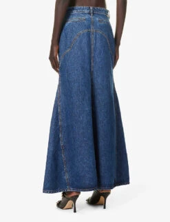 Zimmermann Pleated-panel Denim Midi Skirt -Whistles Store R04199070 SAPPHIRE ALT03