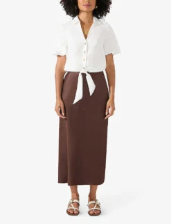 Bias-cut Midi-length Woven Skirt -Whistles Store R04199238 BROWN ALT01