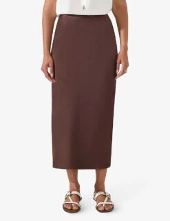 Bias-cut Midi-length Woven Skirt -Whistles Store R04199238 BROWN ALT02