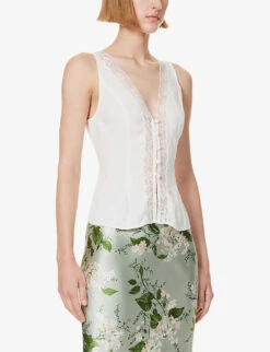 Cristina Lace-trim Slim-fit Crepe Top -Whistles Store R04203335 GOSSAMER ALT02