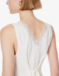 Cristina Lace-trim Slim-fit Crepe Top -Whistles Store R04203335 GOSSAMER ALT05