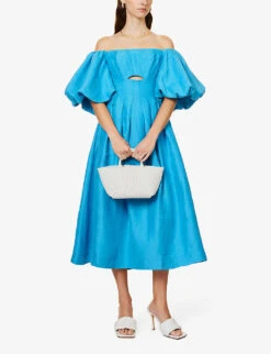 Eugenie Off-the-shoulder Linen-blend Midi Dress 8 Eugenie Off-the-shoulder Linen-blend Midi Dress -Whistles Store R04204012 AZUREBLUE ALT01