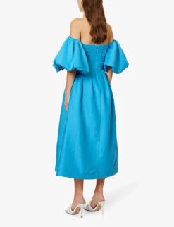 Eugenie Off-the-shoulder Linen-blend Midi Dress 10 Eugenie Off-the-shoulder Linen-blend Midi Dress -Whistles Store R04204012 AZUREBLUE ALT03