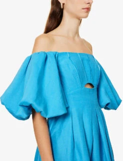Eugenie Off-the-shoulder Linen-blend Midi Dress 11 Eugenie Off-the-shoulder Linen-blend Midi Dress -Whistles Store R04204012 AZUREBLUE ALT04