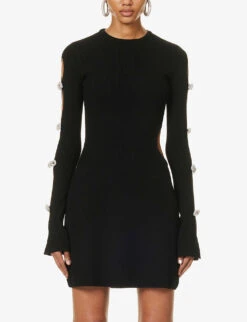 Bow-embellished Long-sleeve Knitted Mini Dress -Whistles Store R04204123 BLACK ALT02