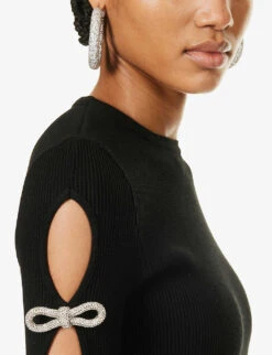 Bow-embellished Long-sleeve Knitted Mini Dress -Whistles Store R04204123 BLACK ALT04