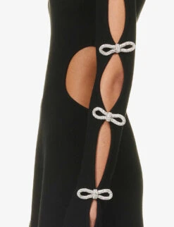 Bow-embellished Long-sleeve Knitted Mini Dress -Whistles Store R04204123 BLACK ALT05