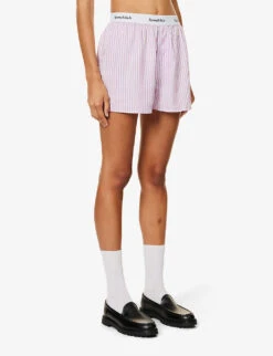 Logo-waistband Striped Tencel Boxer Shorts -Whistles Store R04205014 PURPLE ALT02